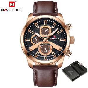 NAVIFORCE Top Original Brand Military Mens Quartz Watch Date Casual Leather Strap Sport Waterproof Luminous Fashion Men Watch