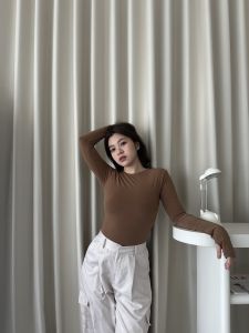 SomethingSweet - Ashley Bodysuit Wanita l Atasan Wanita l Bodysuit Basic Lengan Panjang l Leher Bulat Wanita l Hijab Friendly l Kaos Spandex Long Sleeve Polos