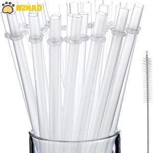 【N2HAO】 10 Pcs White Glitter Plastic Straw 9 Inches Long Reusable Hard Drinking Straws For Tumbler Mug Cup Bottle
