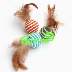 Mani Sisal Rope Cat Ball with Feather / Interactive Cat Scratch Ball Toy Teaser 5CM (3PCS)
