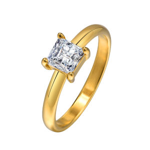 Vnox Tinh Tế Lấp Lánh Zircon lập phương Đính Hôn Nhẫn Nữ Vàng màu thép không gỉ nhẫn đám cưới Ngón Tay Quà Tặng Đồ Trang Sức