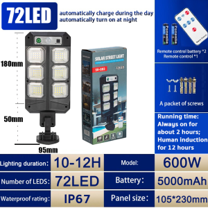 【50X brightness】Lucky-PP 6000W Solar Street Light Outdoor LED Solar Flood Lights Outdoor Dusk to Dawn Motion Sensor with Remote Control & Bracket Security Solar Outdoor Lights IP67 Waterproof Lamp for Yard Garden Street Solar light LED street light