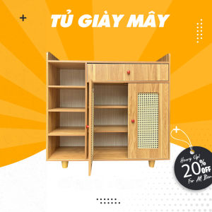 Tủ giày gỗ cánh mây lắp ghép thông minh tiện lợi 3 ngăn kích thước 90x80x30cm