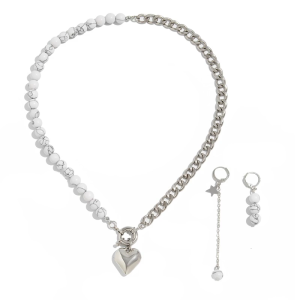 Layer Bohemian Heart Pendant Earrings and Necklace And Pearls Choker Earrings Gift For Women Girls