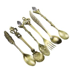 Bộ muỗng cà phê cổ với tay cầm thoải mái 6 mảnh zincs hợp kim rustproof muỗng cà phê phụ kiện nhà bếp