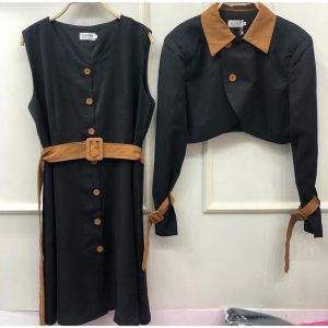 Dress Wanita 2 in 1 Model Crop Setelan Rompi Pakaian Dres Perempuan Outfit 2in1 Style Modis Look