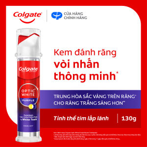 [Phiên bản giới hạn] Kem đánh răng Colgate Optic White Purple x IU vòi nhấn thông minh trung hòa sắc vàng cho răng trắng sáng hơn  130g/ ống