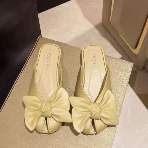 New Bowknot Flat Versatile Hollow Out Half-Slipper WomenS Summer Open-Toe Flat Heel Slippers