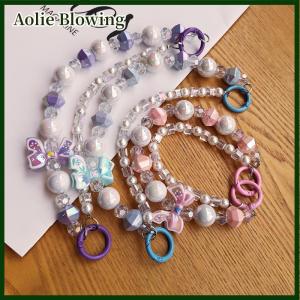 Aolie Mobile Phone Lanyard Short Style Wrist Strap Bow Knot Handmade Beaded Bracelet Pendant Lanyard Anti-Lost Wide Wrist Strap