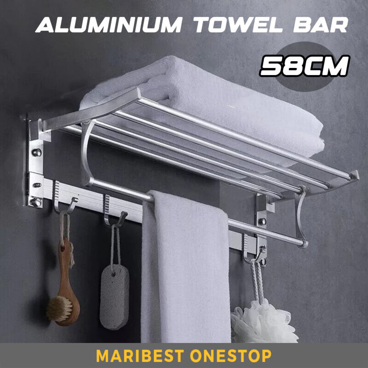 Foldable Movable Aluminium Towel Bar Rack Rail Wall Mounted Shelf Rack ...