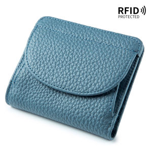 FCJapanese Style Genuine Leather Womens Purse Short Bifold Small Wallet RFID Credit Card Holder Cowhide insCoin Cute Ultra-thin Pouch Multi Color