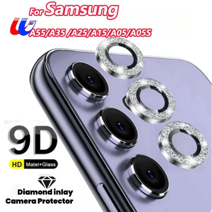For Samsung Galaxy A55 Cover Bling 3D Diamond Metal Camera Ring