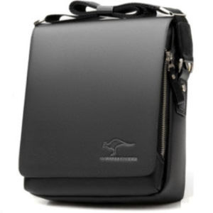 Lanrui MEN Leather Durable Sling Messenger Black Business Bag