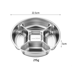 จานออเดิร์ฟ 9นิ้ว ถาดปรุงรส ใส่เครื่องเคียงหลายช่อง สแตนเลส 304 จานลายดอกไม้ ทนความร้อน