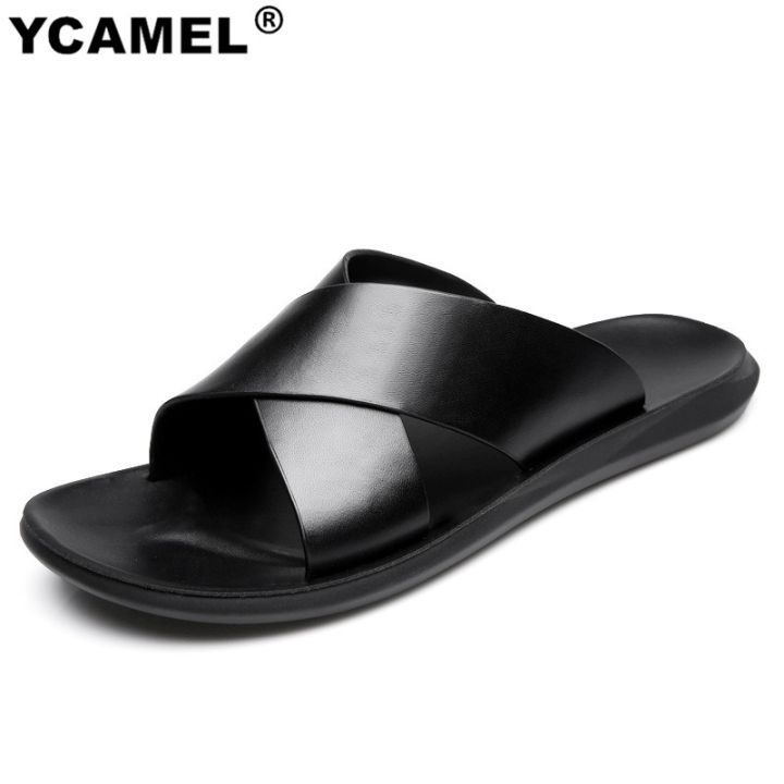 YCAMEL%20Genuine%20Leather%20Slippers%20Mens%20Sandals%20Summer%20Shoes%20Slippers%20Man%20Fashion%20Simple%20Black/Brown%20Sliper%20For%20Men%20Shoes%20Chinelo%20Slide%20-%20Image%209