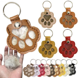 1PC Leather Memorial Pet Hair Storage Bag Cat Paw Keychain Couple Car Handmade Homemade Dog Cat Hair Collector Key Chain Gifts