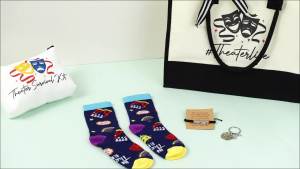 6 Pcs Theater Gifts Set for Women Drama Lover Gifts with Trapezoid Canvas Tote Cosmetic Bag Socks Keychain Bracelet Card for Theater Broadway Lover Musical Actor Back to School Gift
