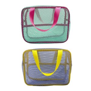 CHLOCH Large Capacity Mesh Makeup Bag Portable Design Mesh Material Travel Cosmetic Pouch Dopamine Multi-Function Portable Storage Bag Travel Use