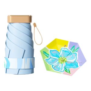 SHIHENG Floral Pattern Sunshade Umbrella UV Protection Windproof Folding Rain Umbrella Compact Color Coating Manual Pocket Umbrella Outdoor Use