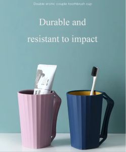 **BEST SELL**2025 NEW 2 Pcs Toothpaste Cup Brush Cup Bathroom Cup Gargle Cup Simplified Stylish Ultra Lightweight Mildew Proof Brush Water Splits Unbreakable Plastic Handle Handle Portable Toiletries 2 Keping Cawan Ubat Gigi Cawan Berus牙刷杯
