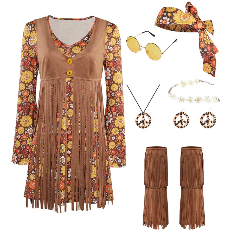 Womens 70s Brown Hippie Costume