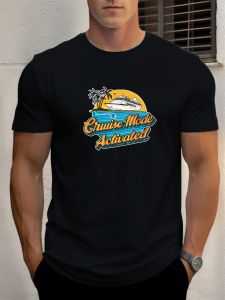 2025 Summer Mens Cotton T Shirt Cruise Mode Activated Trendy Print Round Neck T-Shirt Casual Breathable Street Style Daily Top