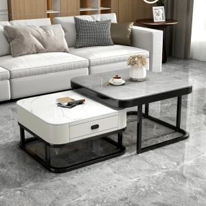💗Ready Stock💗Glass Plate Tea Table/Living Room Iron Art Tea Table/Light Luxury Small Tea Table/Rock Plate Coffee Tea