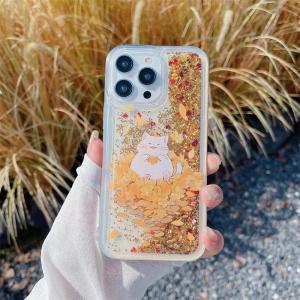 Brilliant Dynamic Quicksand Case for iphone 15 16 17 Pro Max Soft Clear Funda Cartoon Cute Cat Cover Shine Gold Sand Phone Capas