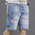 MOLAN Quần short nam mùa hè quần jean nam đơn giản quần đùi denim nam retro kiểu Mỹ dáng rộng dụng cụ nhẹ. 