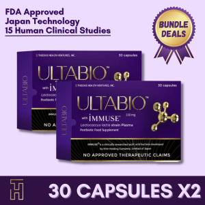 Ultabio BUNDLE of 2 Boxes (Total of 60 Capsules) Lactococcus lactis strain Plasma Postbiotic (Related to Probiotics / Prebiotics) FDA REGISTERED  Helps provide quality sleep strengthens immunity anti-acne anti-aging helps in AR Asthma Cough & colds