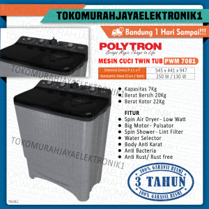 Mesin Cuci 2 Tabung Polytron 7/8/9/10 Kg PWM 7081/8081/9081/1081 Garansi Resmi Murah