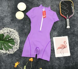 Set đồ jumpsuit đùi tập gym yoga pickleball liền thân ngắn tay kèm mút thun poly BINSPORTS BN107
