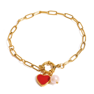 Adjustable Chain Sturdy Stainless Steel Heart Charm Bracelet for Women Oil Drop Designs Fashion Gifts Daily Use