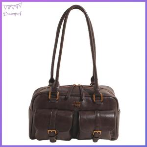 Boston Tote Bag for Women with Multi-Pockets Underarm Bag PU Leather Vintage Handbag Clutch Purse for Travel Work