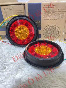 COMBO 5 đôi đèn led hậu đơn ô tô đèn hậu tròn cao su viềm đỏ-vàng. Điện 12v và 24v