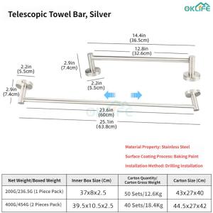 [OKLIFE. SG]Anti-Corrosion Stainless Steel Golden Towel Holder Wall Mount Single Towel Rail For Shower Sink Bathroom Decor