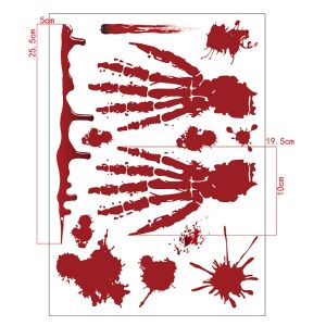 BK6H Skull Pattern Halloween Decorative Stickers Bloody Handprint Footprint Multicolor Halloween Window Decals Removable Scene Ornament Electrostatic Sticker Halloween Party