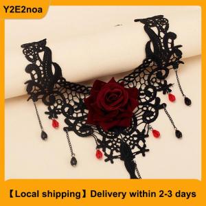 【Local shipping】 Vintage Flower Charm Pendant Choker Necklace for Women Gothic Lace Tassel Clavicle Chain Jewelry