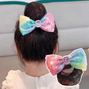 Kẹp tóc lưới búi tóc đính nơ xinh xắn cho bé