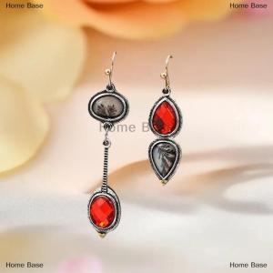 [COD] Home Base Vintage Punk Style Long Asymmetrical Inlaid Synthetic Drip Sticker Alloy Dangle Earrings For Women Jewelry Gift