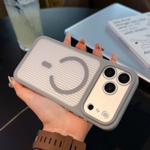 Luxury Matte Striped Corrugated Wireless Charging Case For iPhone 17 16 15 14 13 12 11Pro Max Plus Transparent For Magsafe Cover