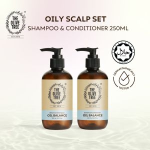 THE OLIVE TREE Oily Scalp Set 250ml (Oil Balance Shampoo + Conditioner) For Oil Control Dandruff Dry End