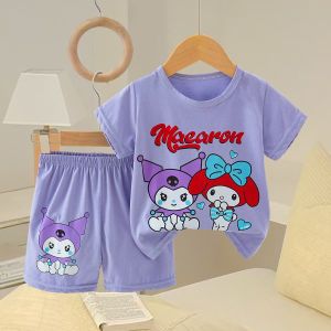 Happy Baby& Kids Cotton Kuromi Design T-Shirt and Shorts Set for Girls - Summer Sleepwear Clothing
