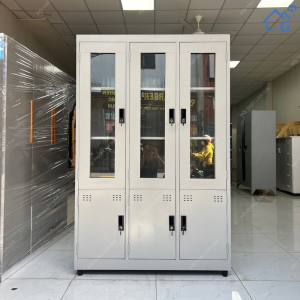TỦ HỒ SƠ SẮT SƠN TĨNH ĐIỆN 3 CÁNH KÍNH + 3 CÁNH MỞ – RỘNG RÃI CHUYÊN NGHIỆP (THS-LG)