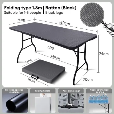 Folding Camping Table 4FT 6FT – Portable Table Heavy Duty Adjustable Height Picnic & Outdoor Party Table