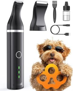 oneisall Dog Paw Trimmer Cordless Paw Hair Trimmer for Dogs with Double Blades Quiet 2 Speed Small Dog Grooming Clippers for Paws Eyes Ears Face Rump (White)