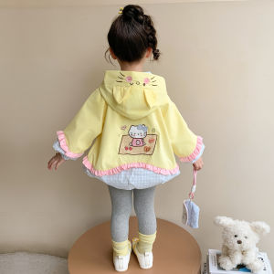 Christmas gifts Halloween Kawaii Animasanrio Girls Coat Hello Kitty Spring and Autumn New Cartoon Childrens Fashion Jacket Casual Sweet Hooded Tops
