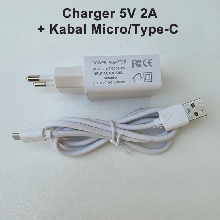 Charger 5V 2A Power Adaptor Tambah USB Type C Micro kabel untuk