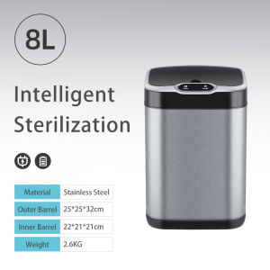 JustLiving 8L/13L 430 Stainless Steel Smart Trash Can with Cover Automatic Garbage Bin Kitchen Trash Bin Wireless Sensor Dustbin for Bathroom - Removable Rechargeable Battery with Ozone Sterilization