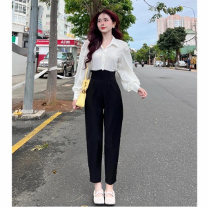 QUẦN TÂY NỮ LƯNG CAO ĐI HỌC QUẦN VẢI BAGGY CẠP V SIÊU CAO NỮ MẶC LÀM CÔNG SỞ